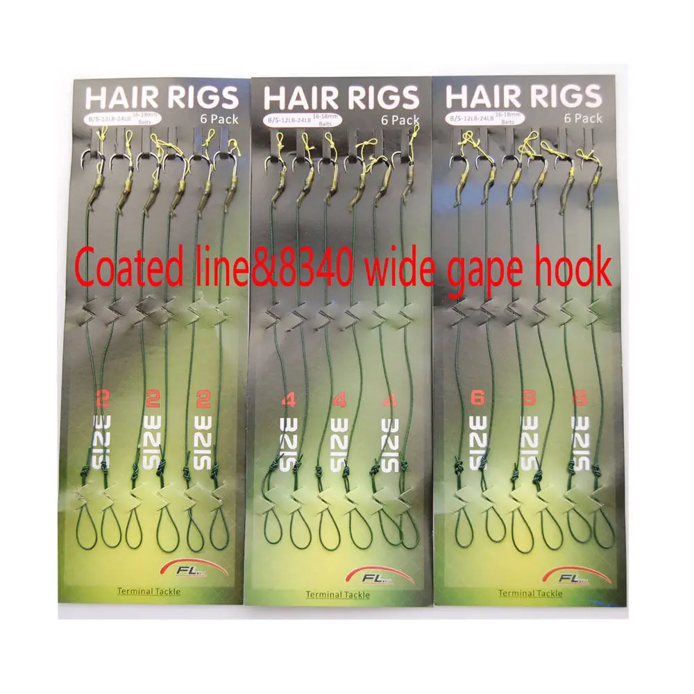 18pcs/bag Coated Line Carp Fishing Leader Hair Rigs With Wide Gape Carp Hooks Antitangle Rig