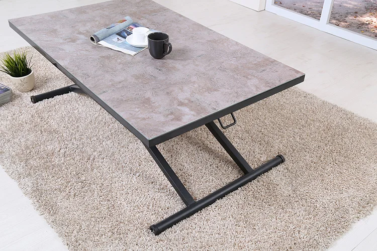 Tempered glass desktop metal base fashion modern adjustablift height lift multifunction coffee table dining table combination