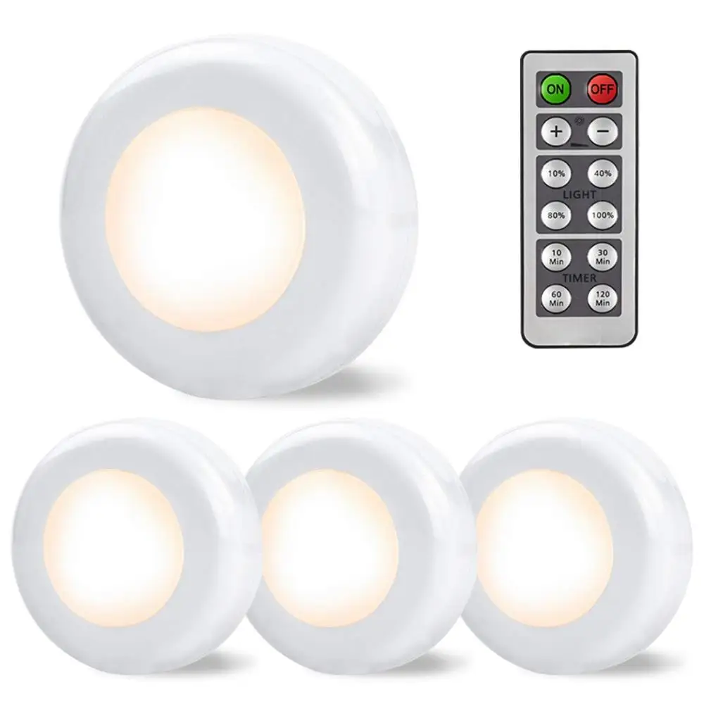 3pack 2 way switch Wireless LED Puck kitchen  Light with Remote Control Battery Powered Under Counter Lights
