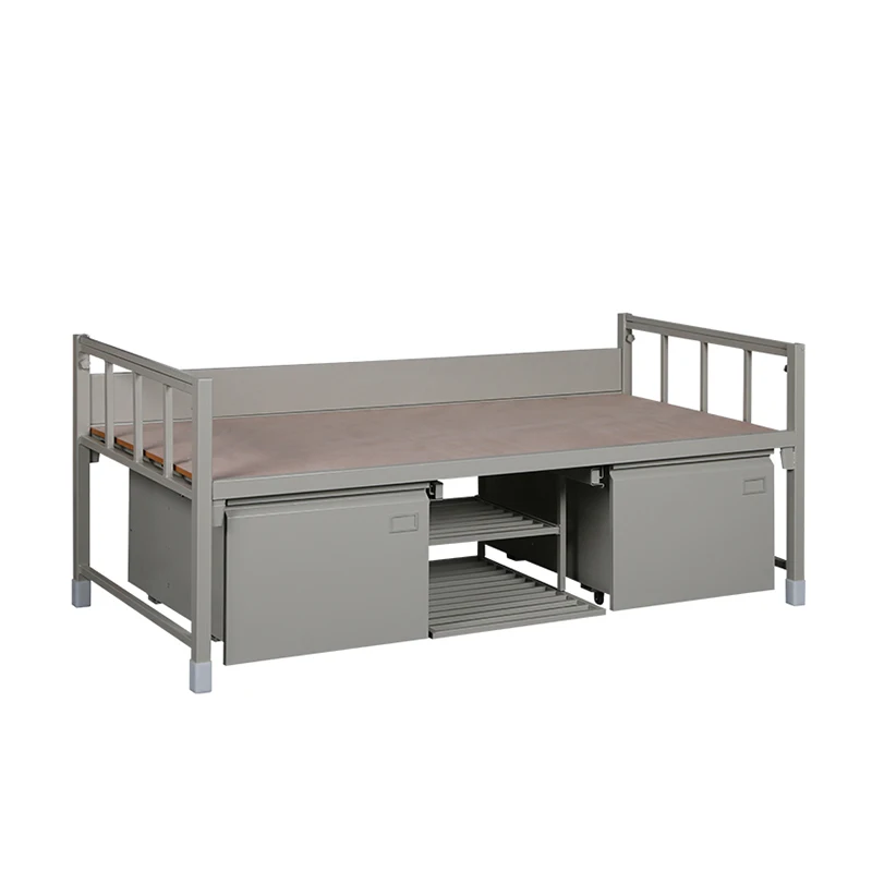 Military Steel Single Bed With Two Big Storage Cabinet Single