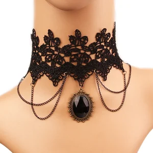 HALLOWEEN HANDMADE CARNIVAL PARTY FANCY GOTHIC DRESS LACE WITH BLACK JEWELRY PENDANT CHAIN