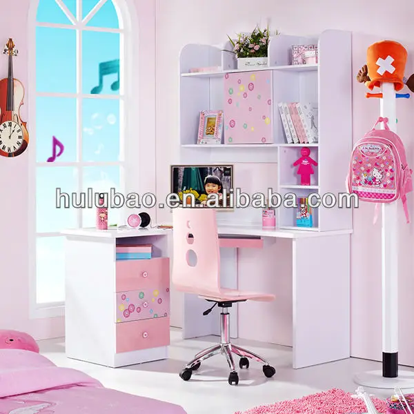 Children Kids Mdf Furniture Computer Desk With Bookcase Kids Table