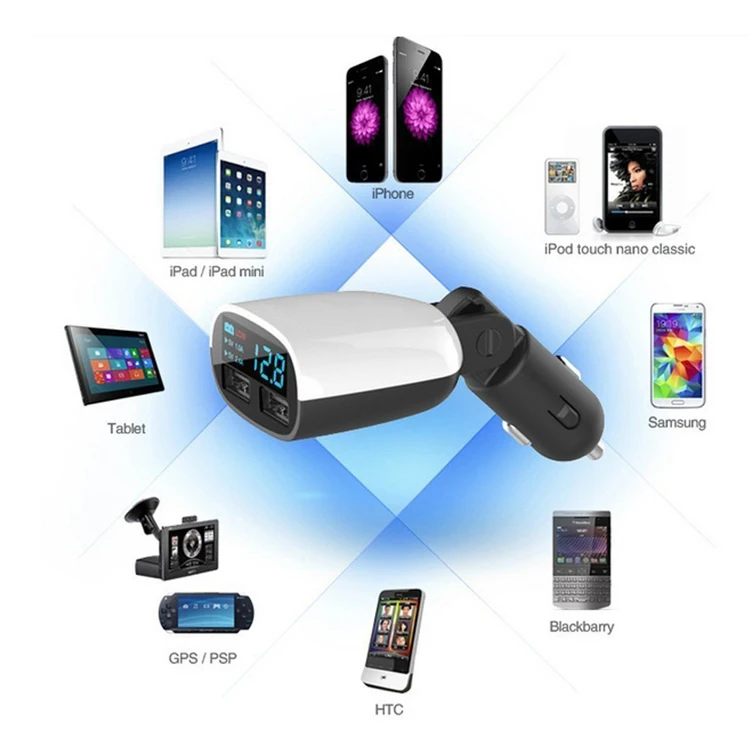 High quality qc3.0 gps dual usb car charger led display for smartphone