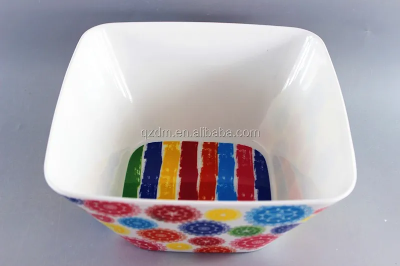 2 Sides Decal Print Melamine Square Bowl/Plastic Square Salad Bowl