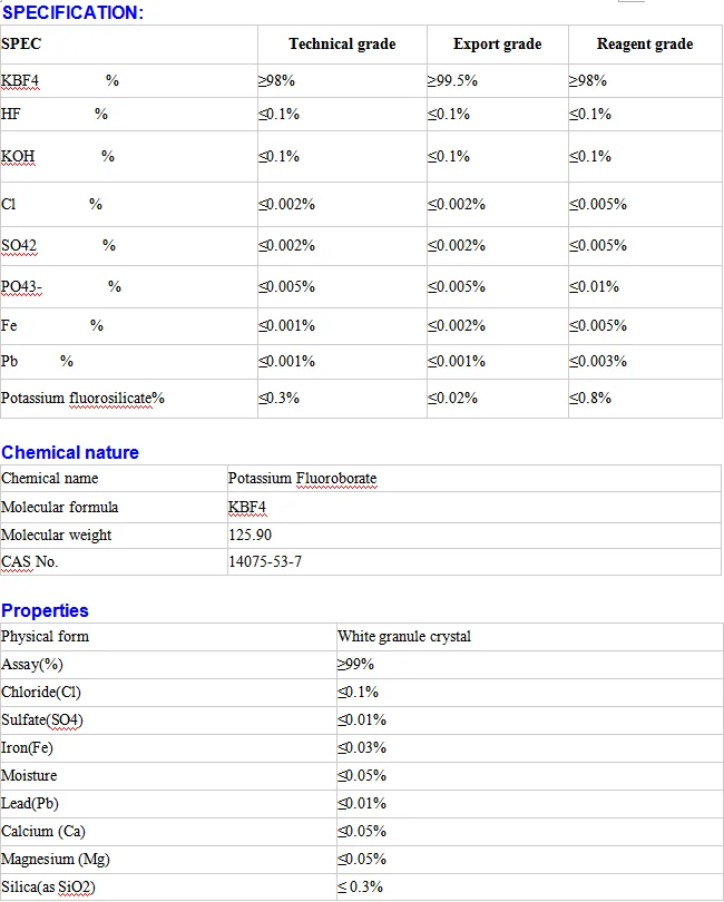 98% Potassium Fluoroborate free flowing powder (KBF4) 99%