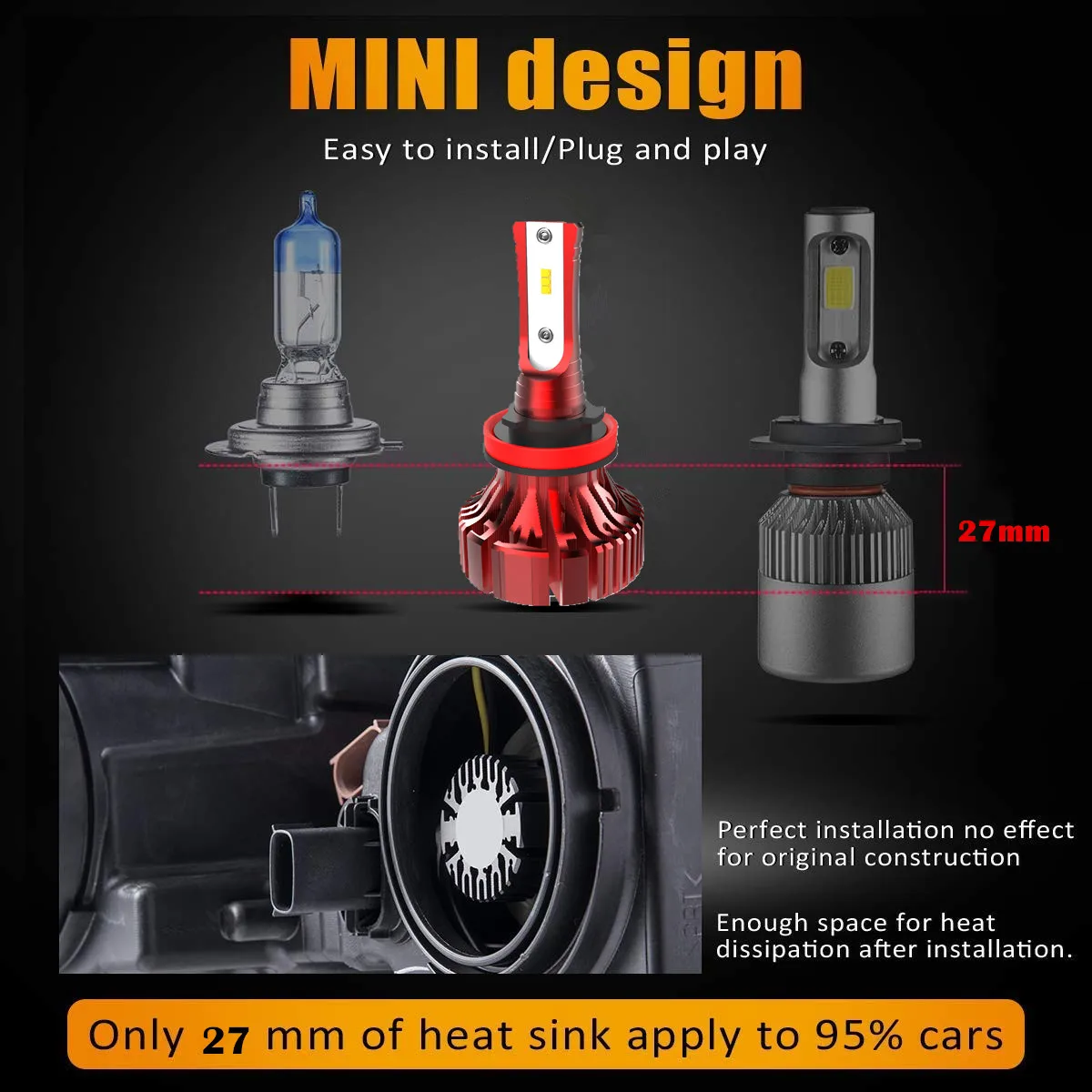 I8 Fanless Mini LED Headlight