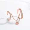 Carraton pave setting twist infinite X rings 925 silver chain knuckle ring with chain two finger ringlett silver jewelry