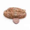 Women Fashion Jewelry Mala Bracelet 100% Nature Sun Stone Round Beads Bracelets Elastic Heart Charm Bangle Drop Shipping
