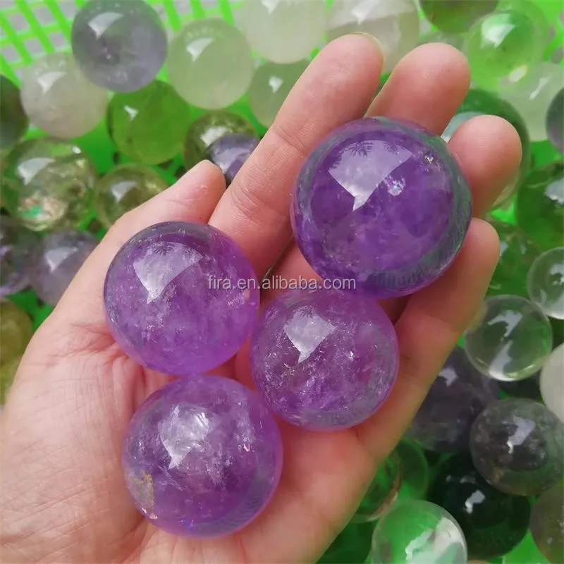 Customized Small Crystal Sphere Natural Polished Stone Clear Rose