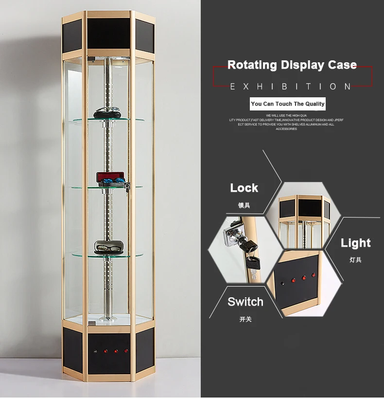 Aluminum Rotating Display Cases Glass Display Showcase Rotating Glass