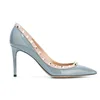 Anmairon women pumps rivets solid high heels shoes pointed toe elegant party PU shoes