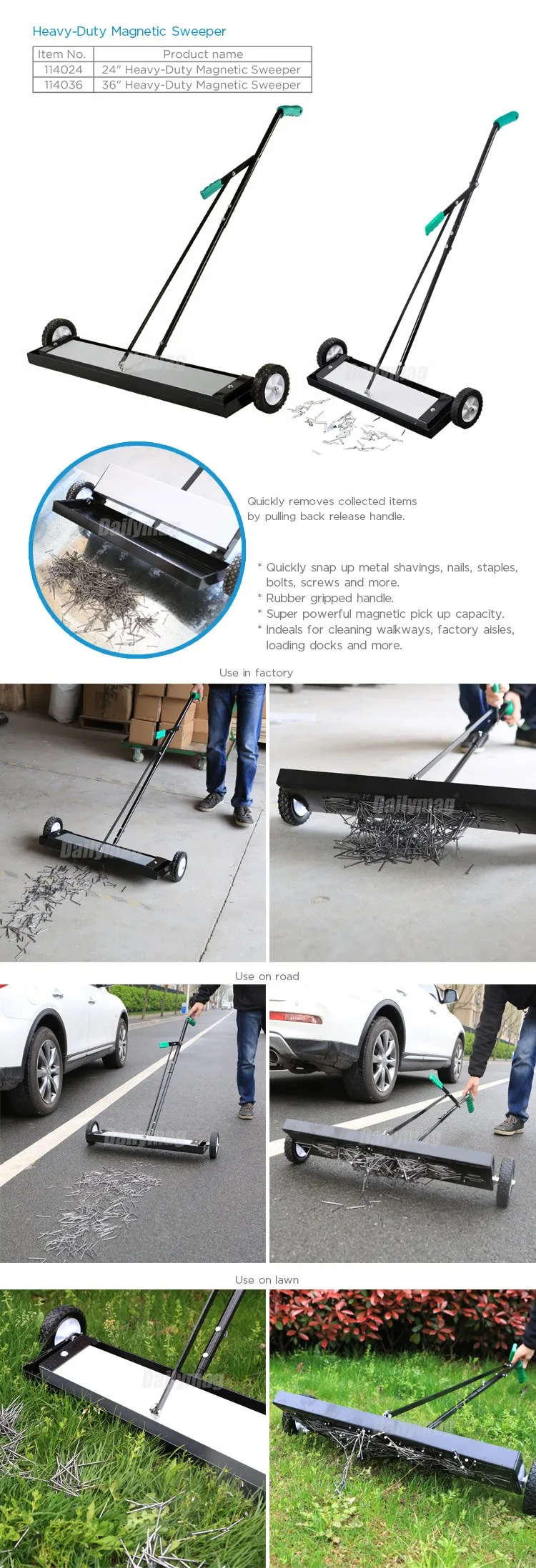 36" Heavy Duty Rolling Wheeled Sweeper For Concrete,Carpet Or