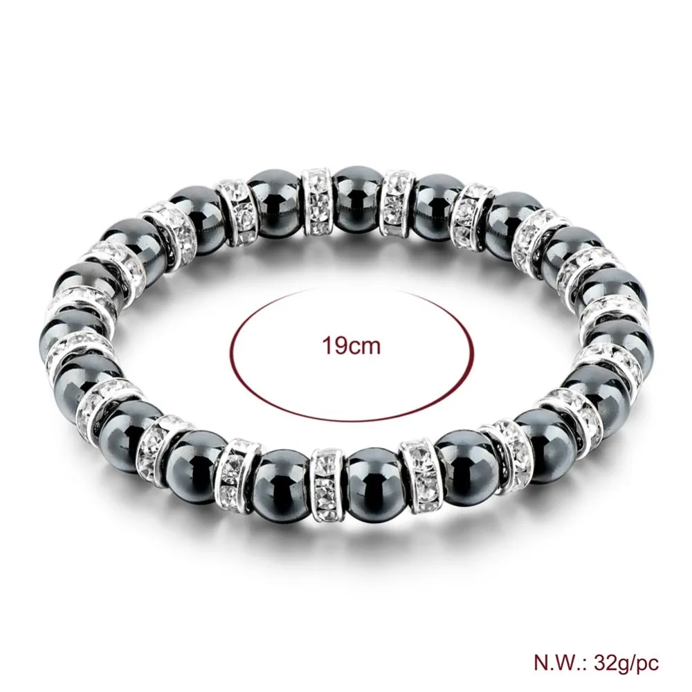 磁性黑色赤铁矿 8毫米珠拉伸手链与合金间隔珠赤铁矿珠手镯