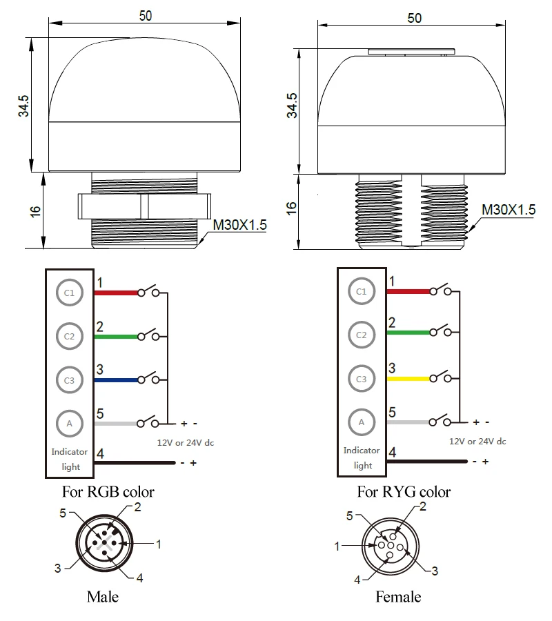RL50 dimension & wiring