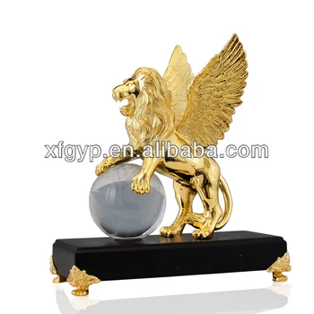 Lion Statue,Metal Gold Trophy With Crystal Ball Base - Buy Lion Statue ...