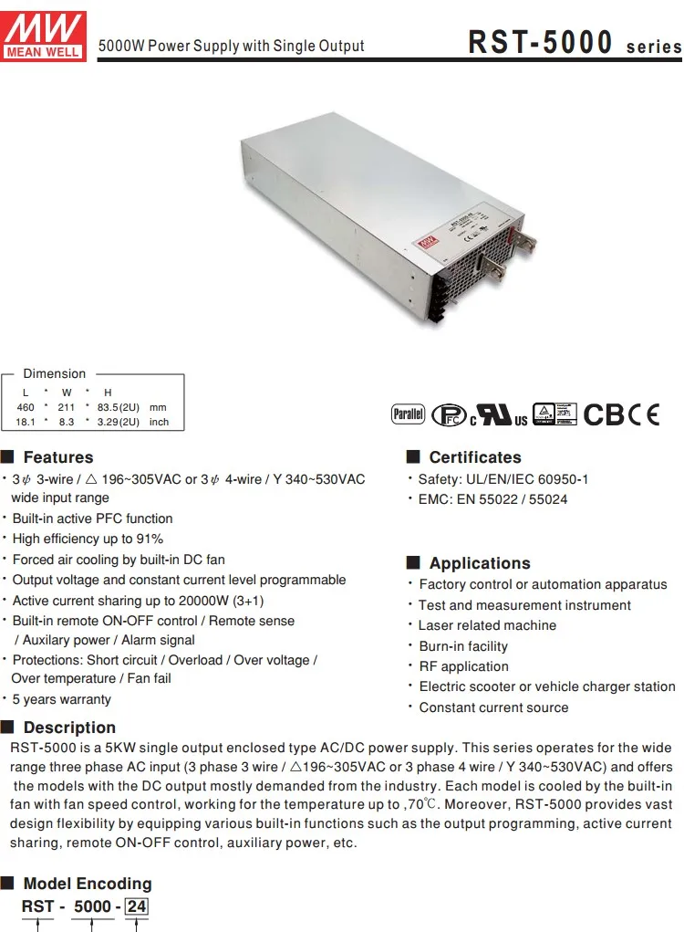 Power Source Terminal Rst Ce Emc Approved Meanwell Rst-5000-48 48v 105a 5kw Dc Power Supply - Buy ...