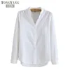 Tongyang 100% Cotton Shirt White Blouse 2018 Spring Autumn Blouses Shirts Women Long Sleeve Casual Tops Solid Pocket Blusas