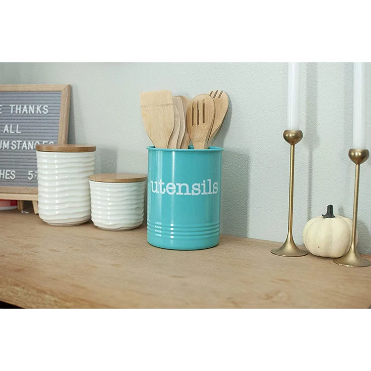Spatulas Kitchen Utensil Holder Premium Vintage Utensil Crock to Organize Cooking Spoons Turquoise with Stainless Steel Rim Modern Farmhouse Decor and Kitchen Accessories Large Turquoise 