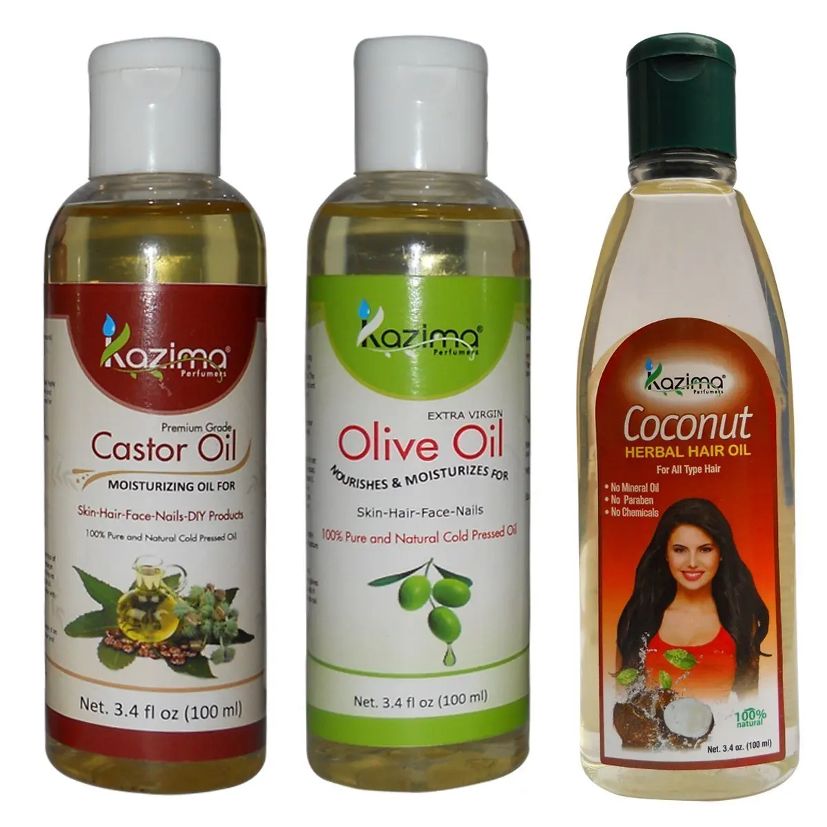 KAZIMA Combo of Olive Oil + Castor Oil and Coconut Herbal Hair Oil (Each 10...