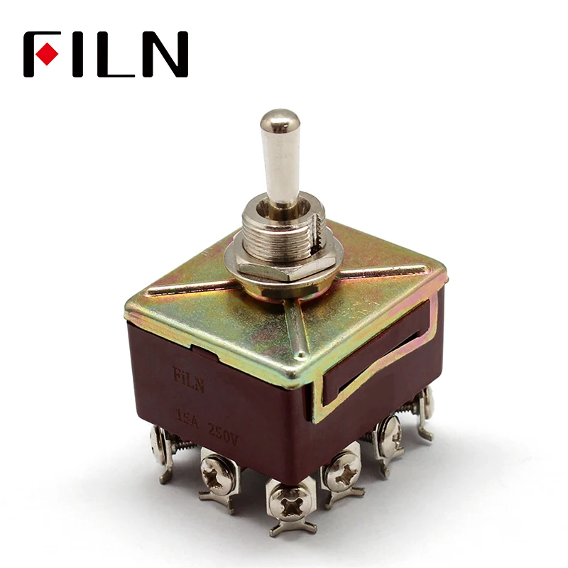 On Off On 3 Positions Screw12 Pins Self-lock Toggle Switch Dpdt 15a ...