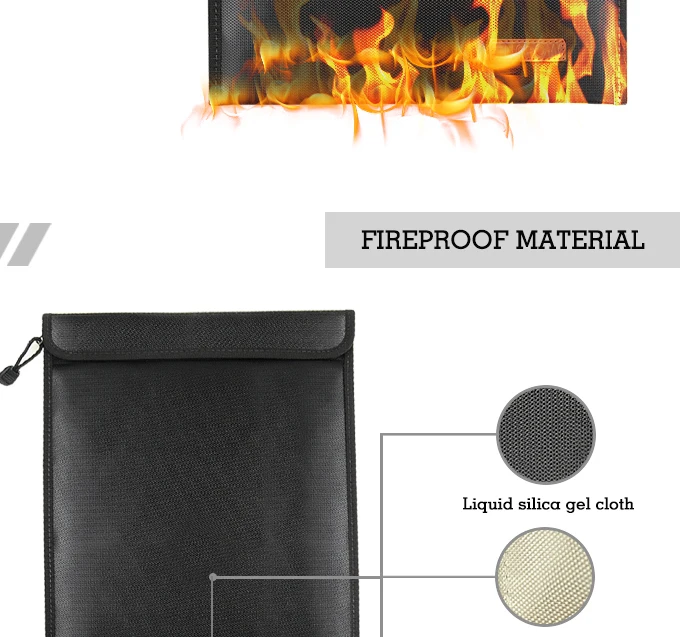 Fireproof bag fiberglass, fire resistant document bag Black