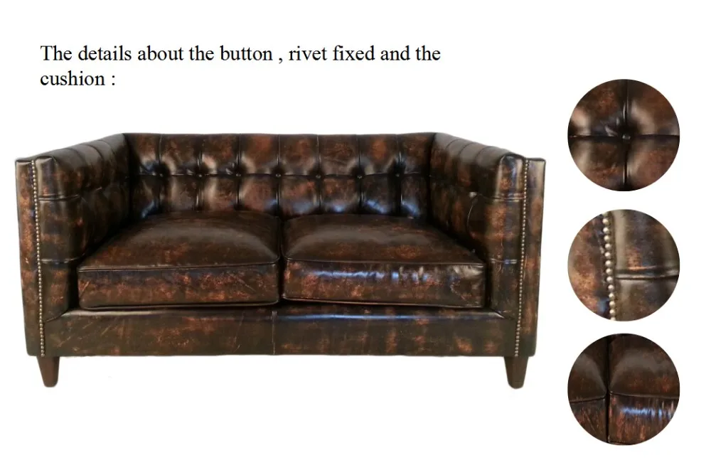 Vintage On Stud Distressed Leather Sofa For Livingroom Chocolate Chesterfield Couch Nailhead