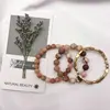 2019 Fashion jewelry Lucky Adjustable 3 Set Matte Gold Plated Zinc Casting Natural Red Jasper Amazon Stone Bead Bracelet