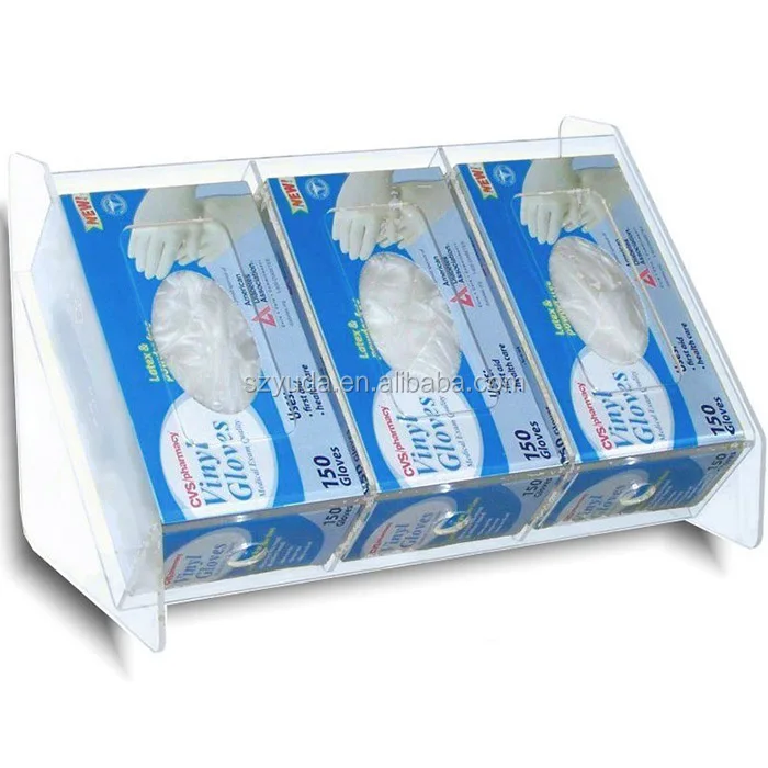 Clear Plastic Triple Glove Box Holder Acrylic Installing Wall Mountable