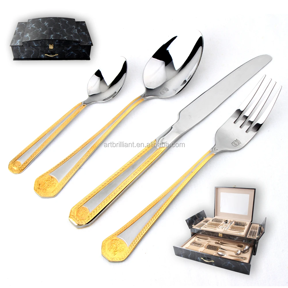 Vintage 72pcs Cutlery Set Gold Plated Stainless Steel Fork And Spoon