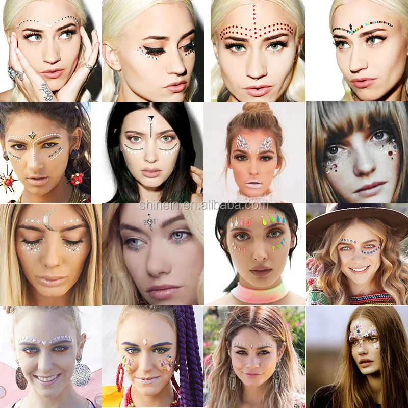 Nouveau design personnalisé auto,adhésif strass bijoux visage autocollant pour le maquillage