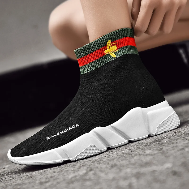 Little Bee Shoes Trainer Slip On Sneakers Couple Breathable Knit Socks Shoes  Men High Top Casual Shoes Plus size 36-47