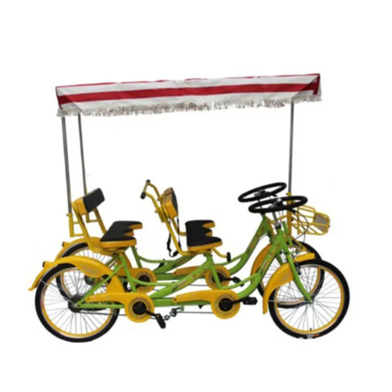 Colorful Lover Park Quadricycle Bike/ Tandem 4seats Bike/ Yellow Wheel