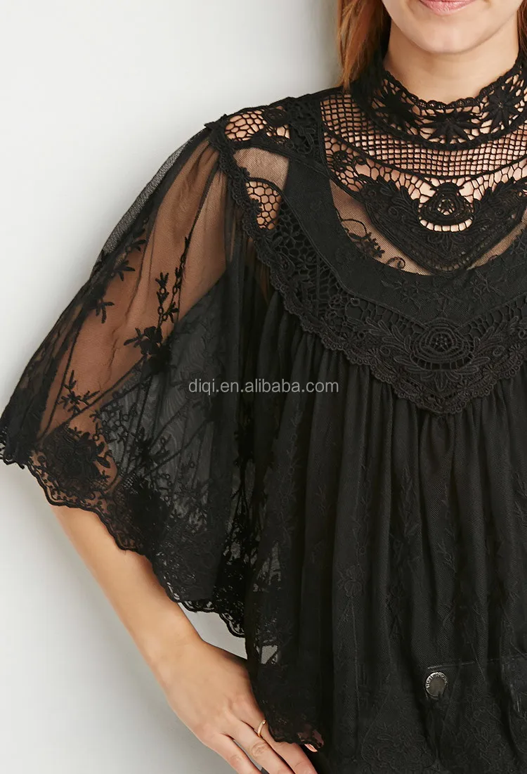 autumn blouse fashion crochet lace tops long sleeve shirt women lace black lace blouse plus size