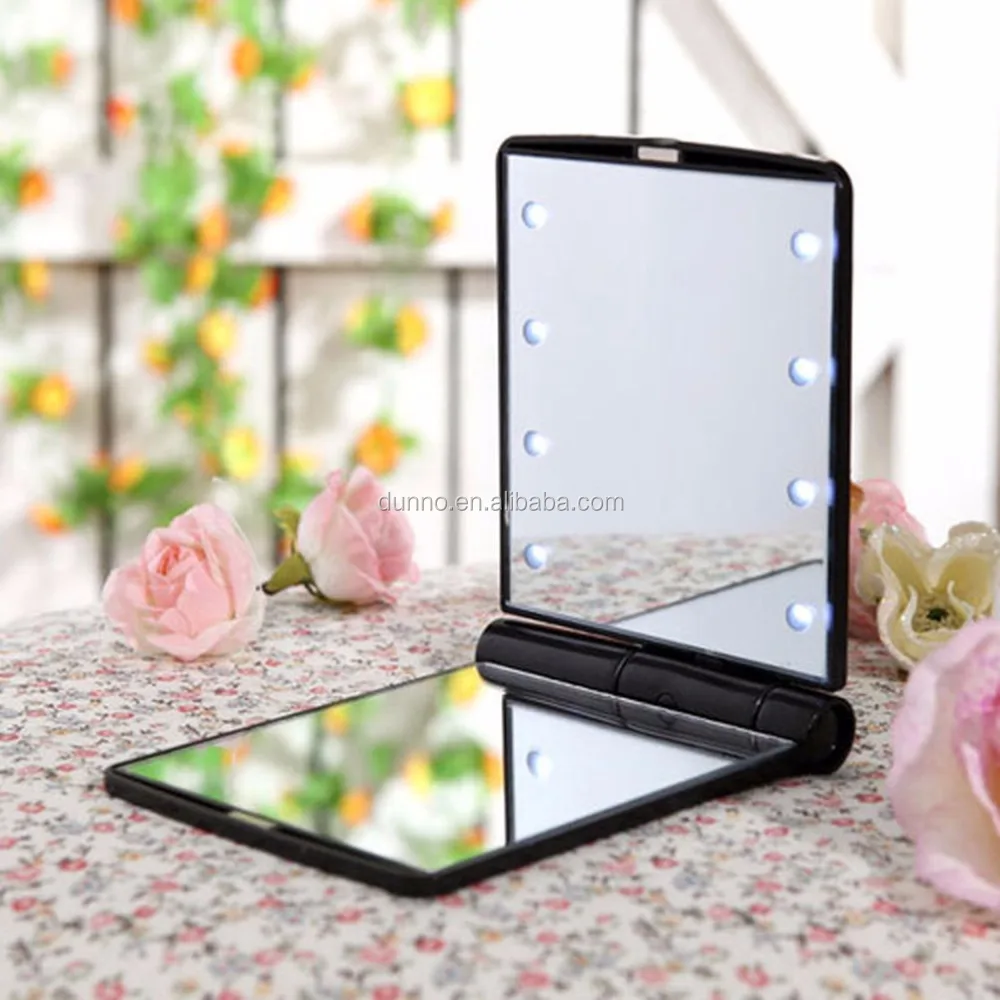 8 Led Vanity Mirrors Mini Hand Portable Folding Travelmakeup Pocket