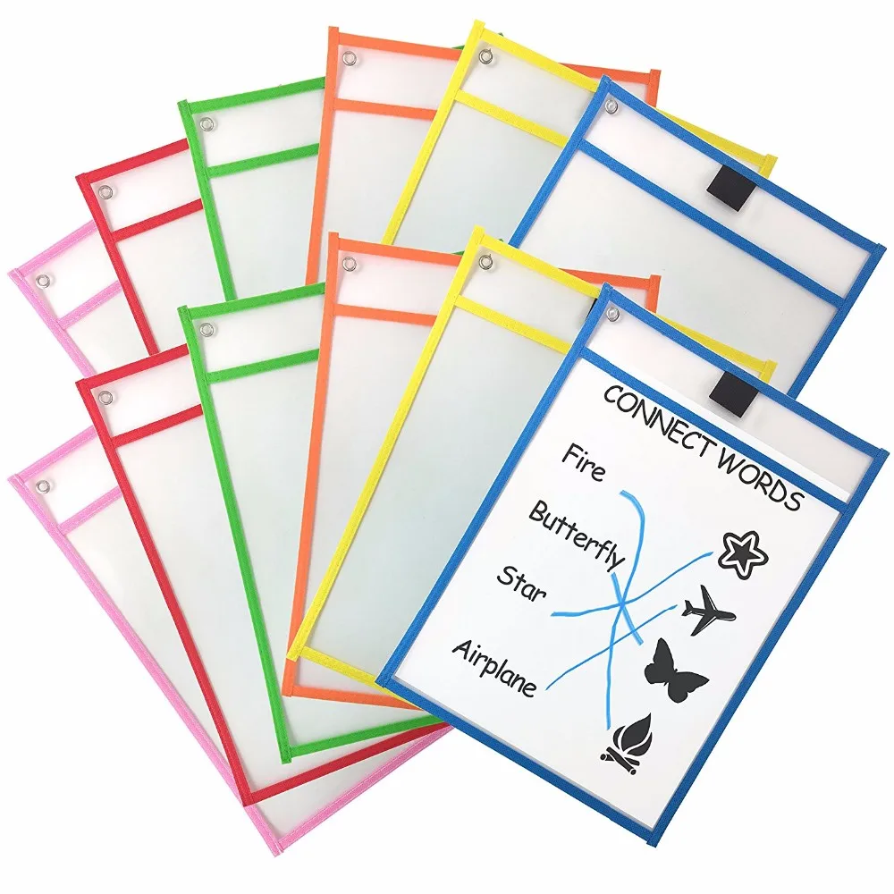Assorted Colors 10x 14 Inches Reusable Dry Erase Pockets Buy Reusable