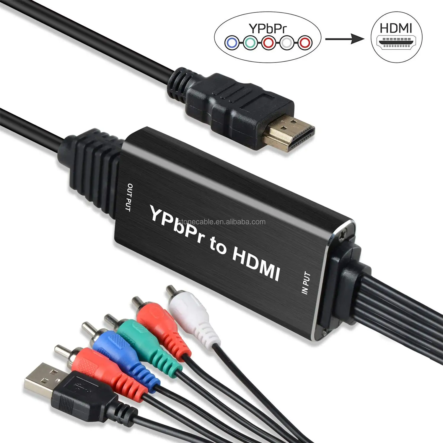 YPbPr to HDMI Adapter Cable 5RCA Component RGB YPbPr to HDMI Converter ...