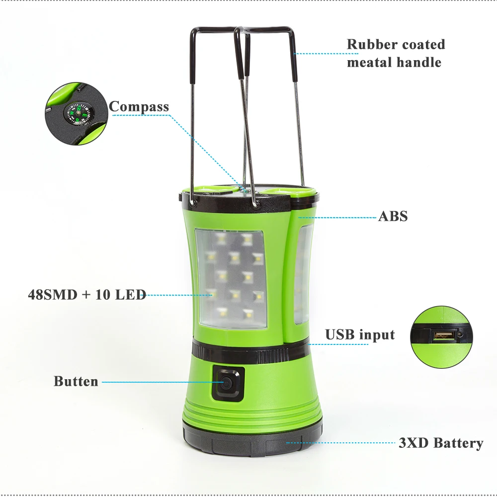 600 lumens camping lamp 18650 battery Rechargeable Camping Lantern with Detachable Portable Flashlight factory