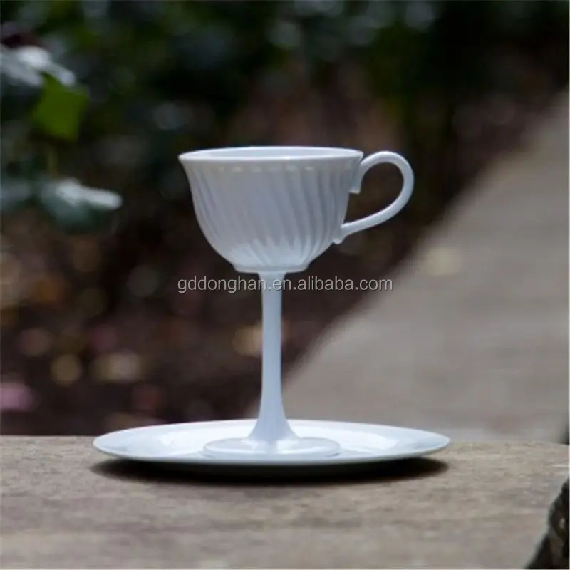 High Tea Stemmed Tea Cup Saucer Use White Porcelain Material