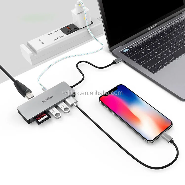 Forida Usb Typec Hub 4k Hdm,Pd Charging Port,Aluminum 7 In 1 Usb C Multiport Adapter Hub