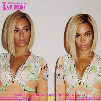 Fashion Short Bob Two Toned Bob Wigs With Bangs Glueless Human