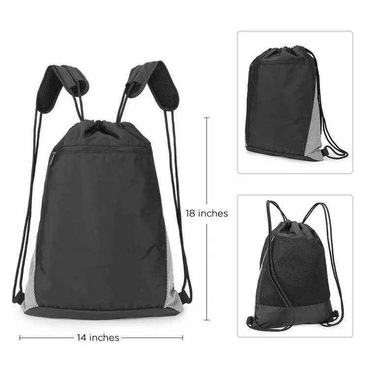 Drawstring Backpack Nylon Sports Gym Waterproof String Bag Cinch Sack ...