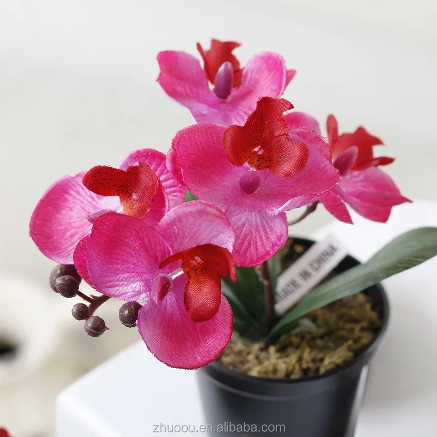 2017 New Design Silk Fake Orchids Artificial Mini Orchid Plant In Pot