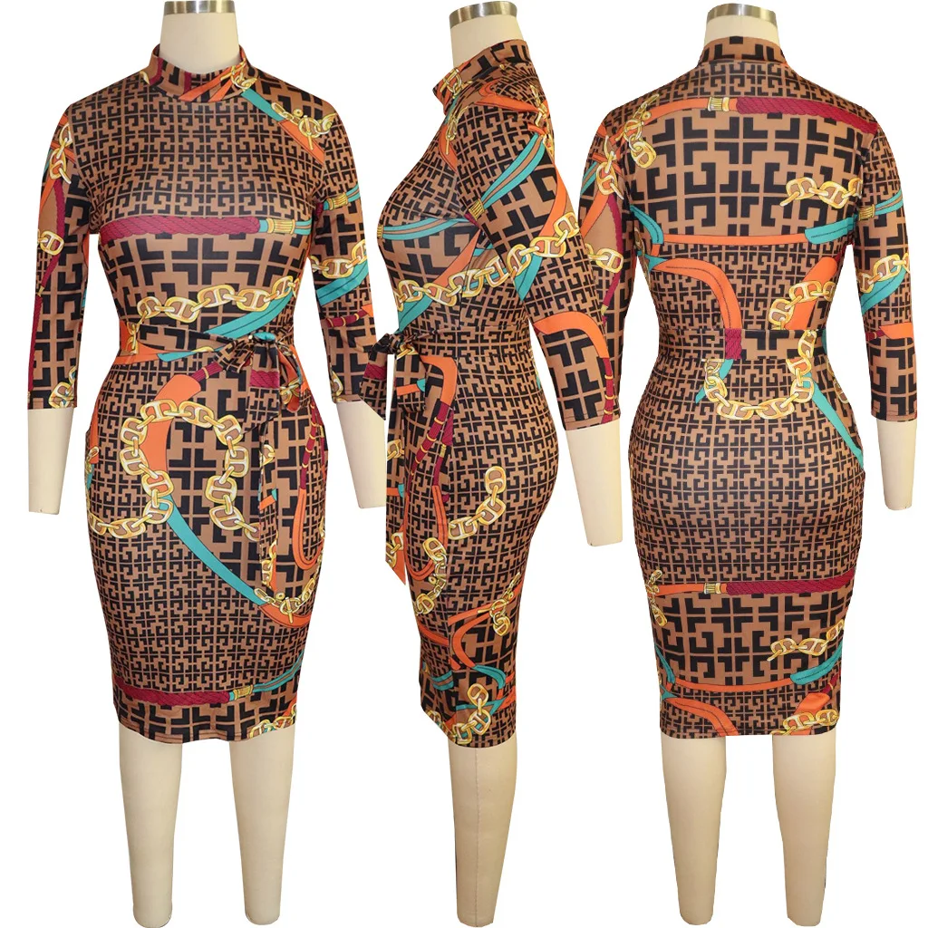 QM3545 women latest sexy printed bandage bodycon bohemian boho dress