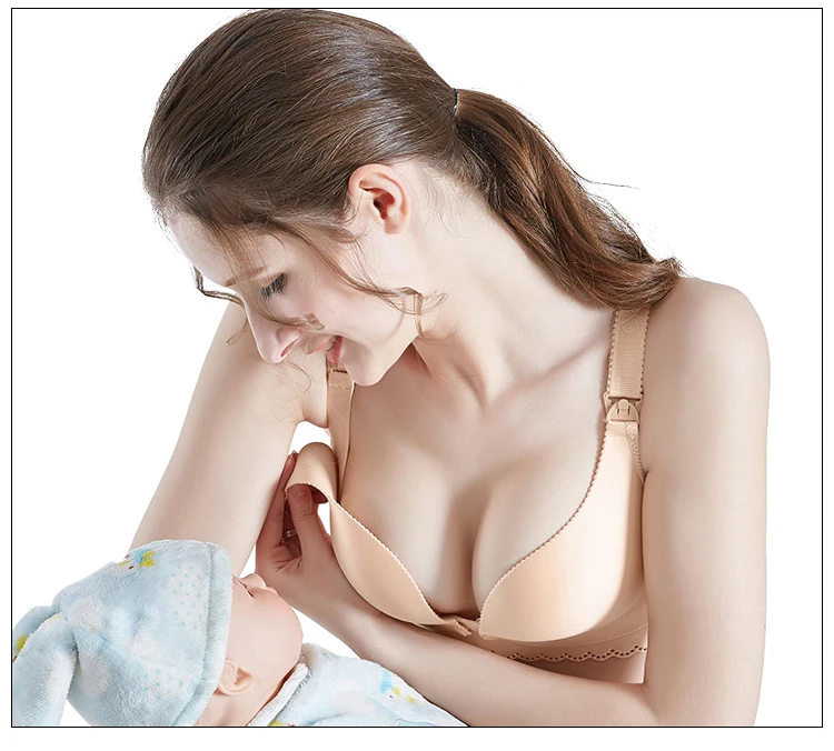 New Fashionable Seamless Cotton Lace Front Open Maternity Nursing Bra.jpg