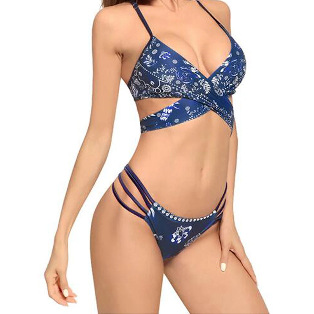 Latest Design Fashion Sexy Girl Swimwear Beachwear Push Up Bikini Blue 
