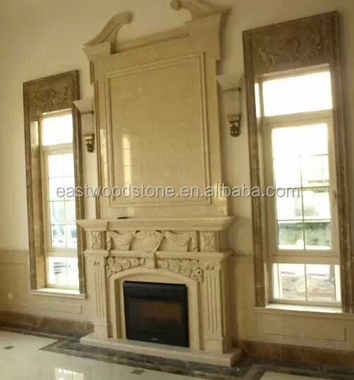 Beige Marble Wall Mounted Gas Fireplace Insert Marble Fireplace