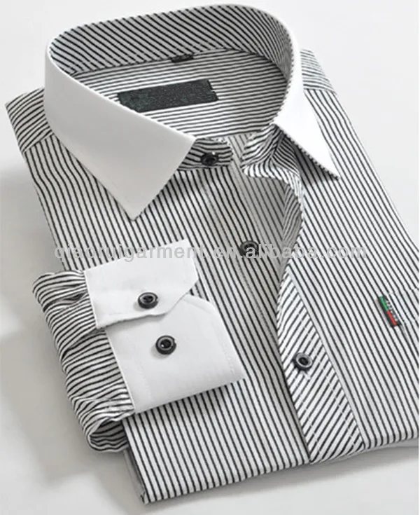 Oem Men's Cvc White Collar And Cuff Striped Business Dress Shirts - Buy