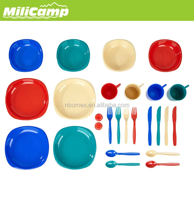 Picnic Ware With Mesh Bag Outdoor Tableware Sets Plastic Dinnerware Set