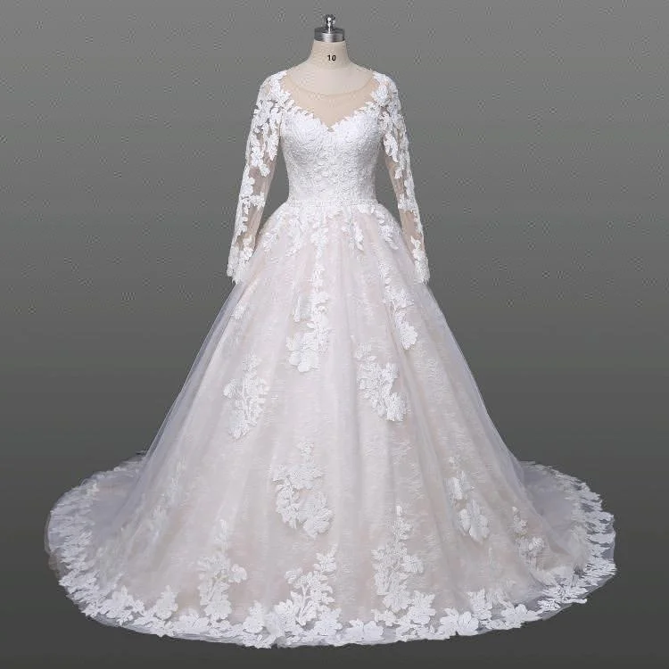 High Quality Wedding Dress Pakistani Bridal Gown Lace Long Sleeve Ball ...