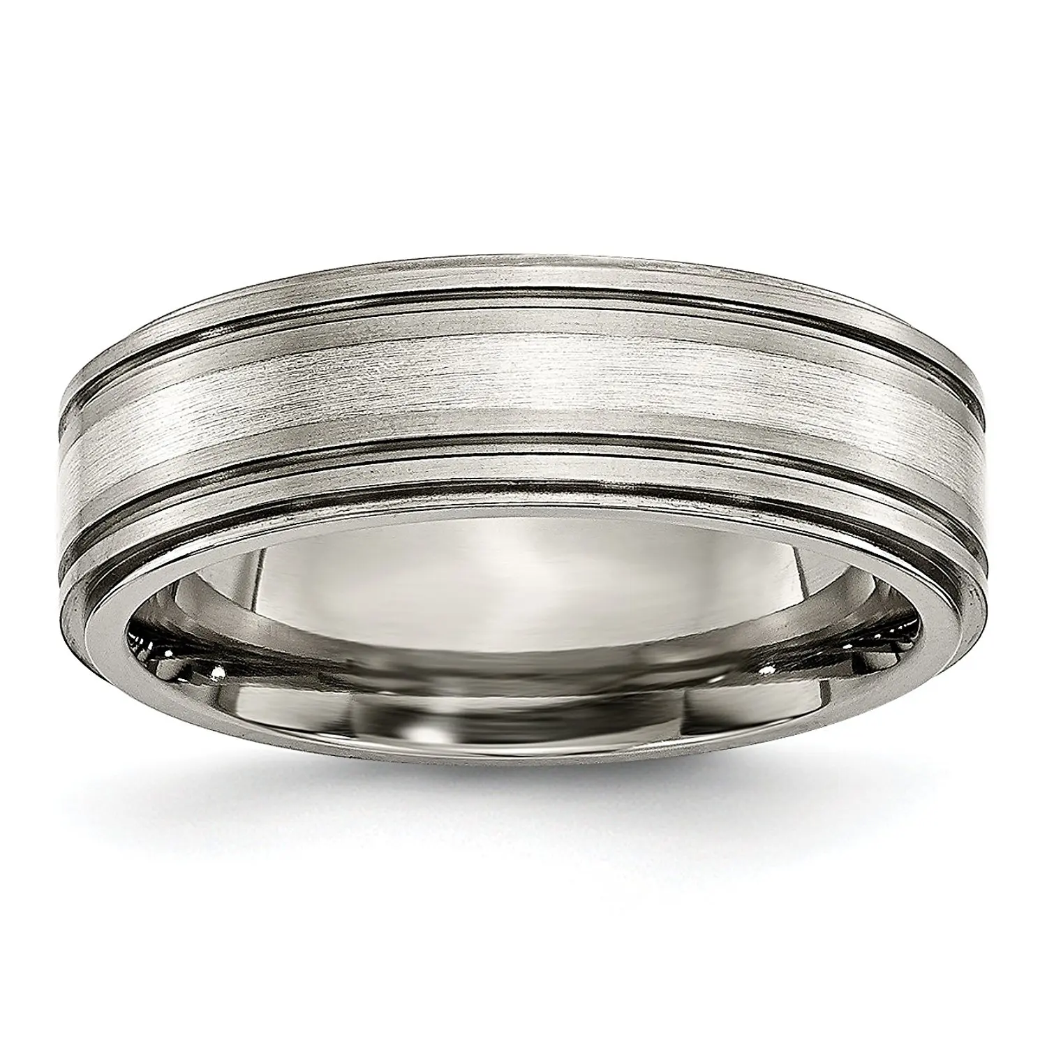 Titanium Grooved Ridged Edge 8mm Brushed and Polished Band Size 10.5 Length Width 8